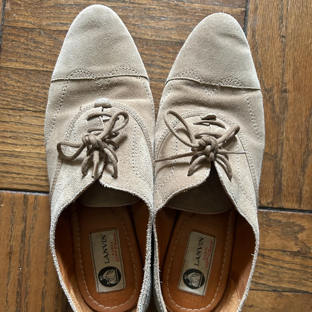 LANVIN SIZE 40|10 Beige Suede Lace Up Loafer Shoes